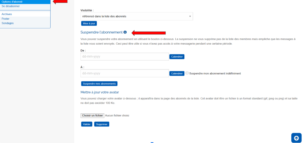 Liste de diffusion "suspendre l'abonnement"