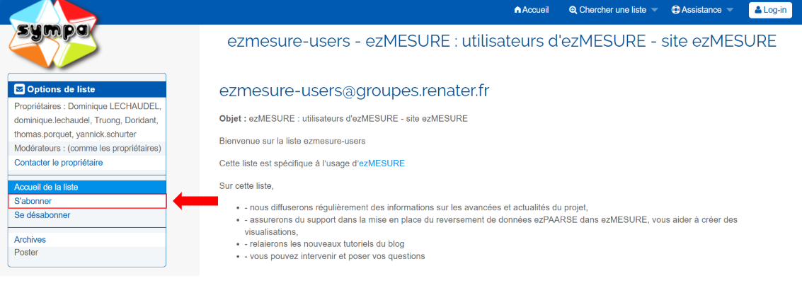 Liste de diffusion avec indication "s'abonner"