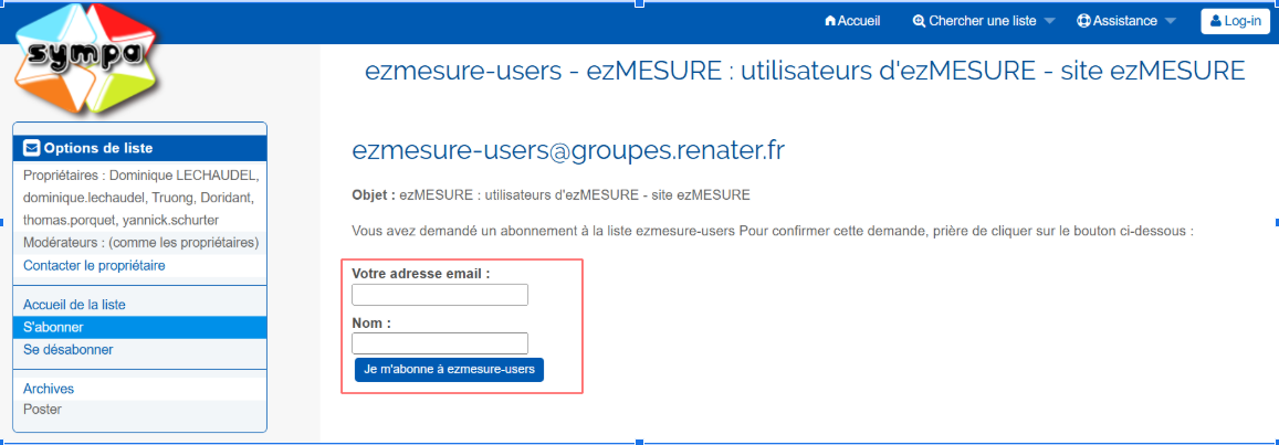 Liste de diffusion montrant mdp et email