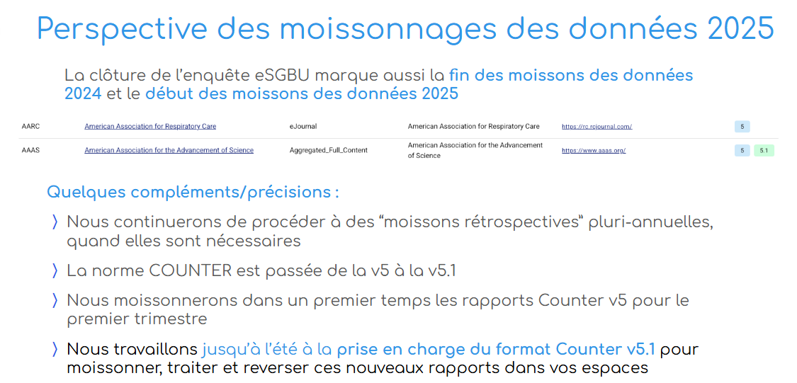 Diapo présentée à la SR ReadMetrics n°9 à propos du moissonnage 2025