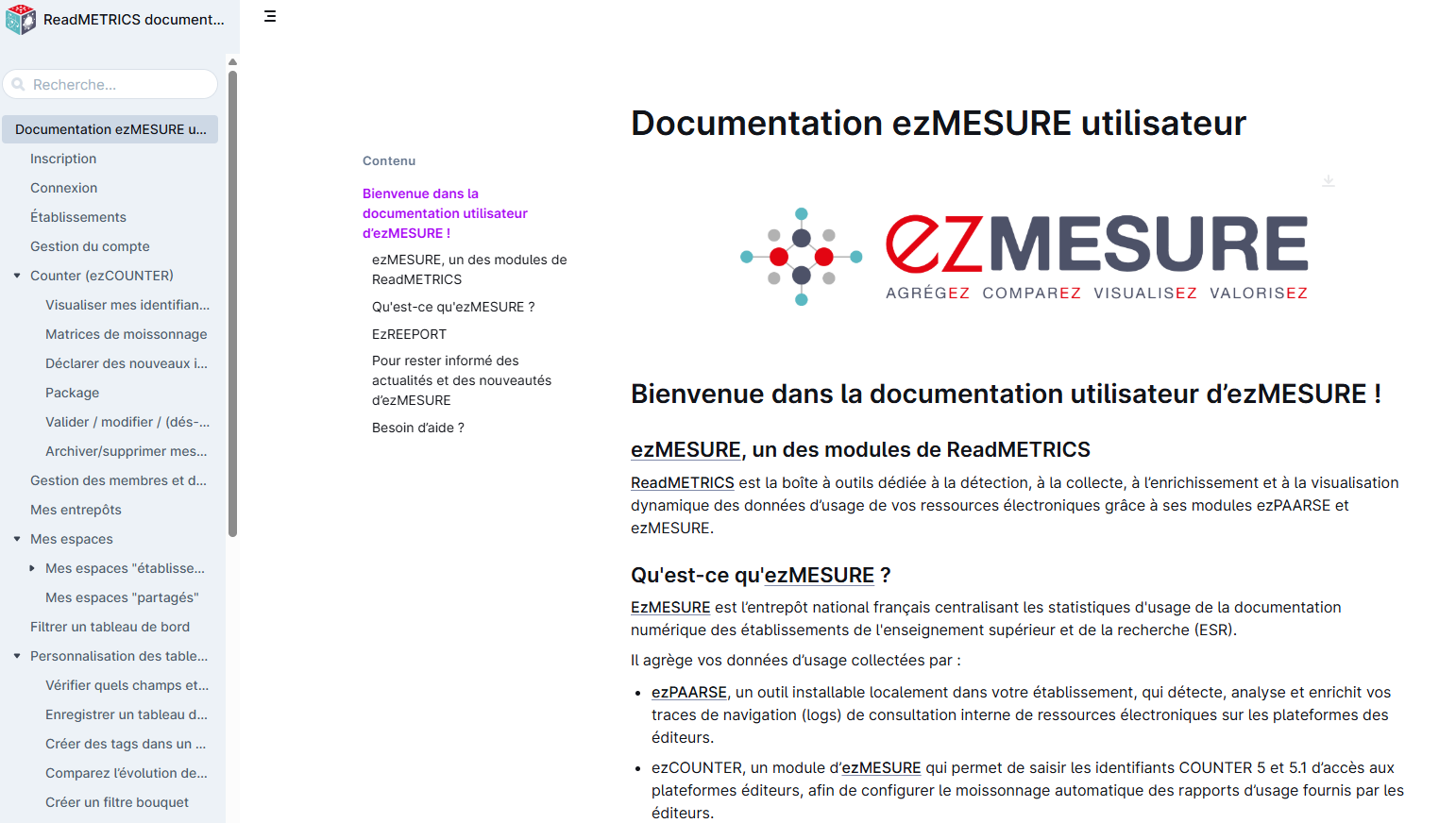 documentation readmetrics page d'accueil
